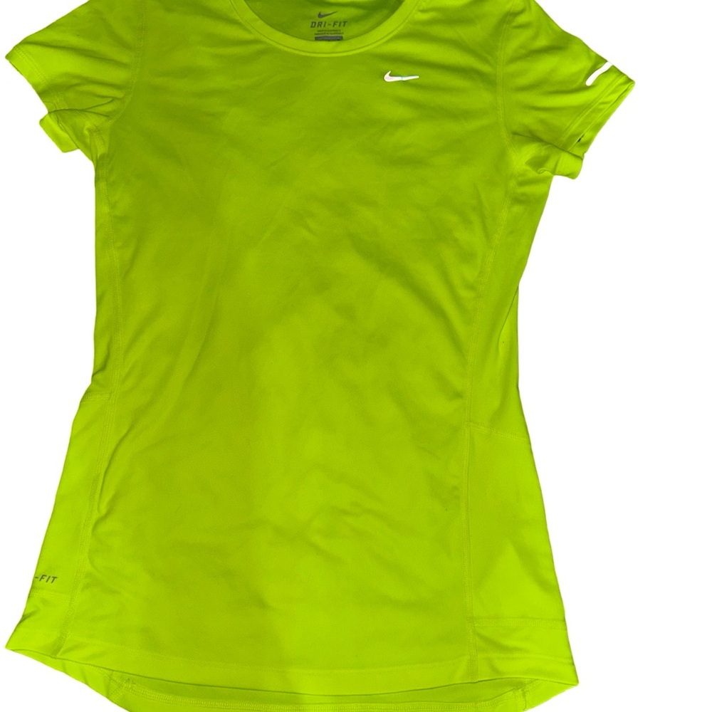 Nike Dri-Fit Small Neon Yellow Running Workout Training Gym Athletic Shirt - Picture 2 of 7